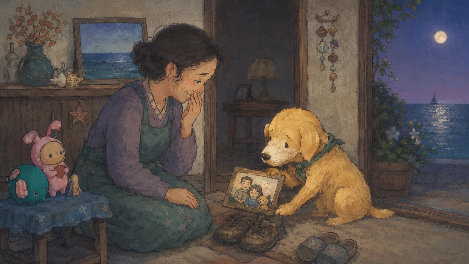 到府那天老犬把照片叼到爸爸鞋邊